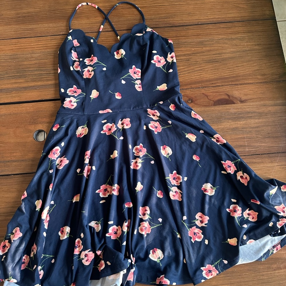 Blue and Pink Fit and Flare Sundress with Spaghetti Straps